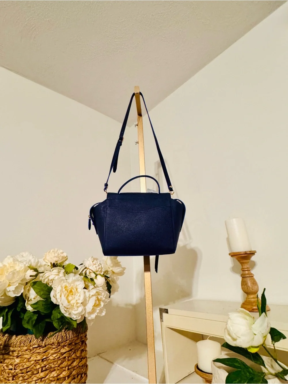 Navy Blue Leather Crossbody Satchel